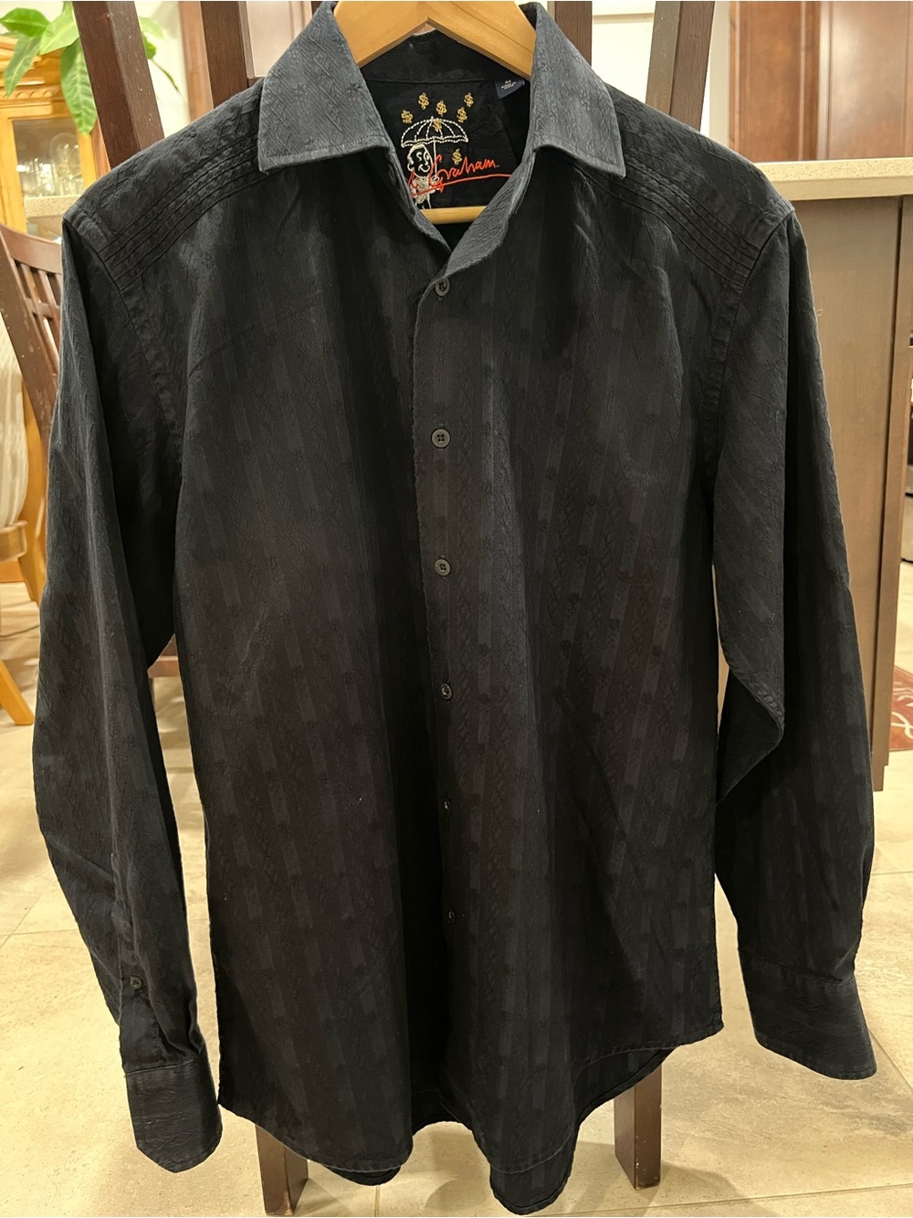 Robert Graham Classic Fit Shirt Black Jacquard Tone Woven Medium Men's Button Up